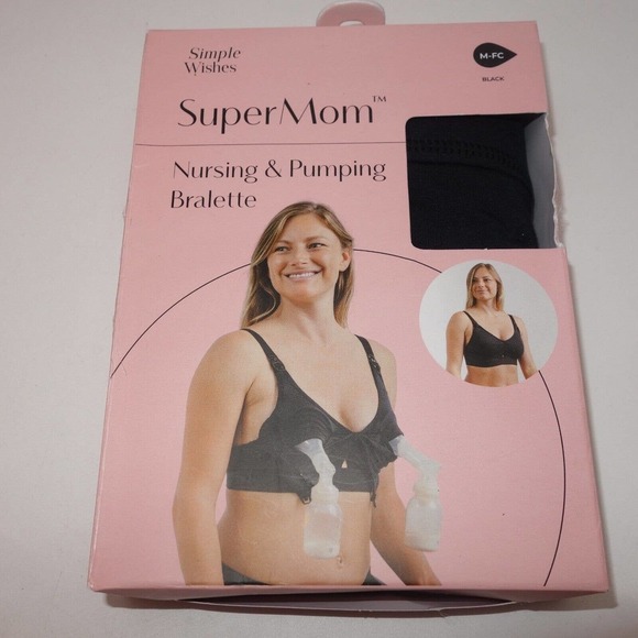 NEW Simple Wishes All-in-One SuperMom Nursing & Pumping Bra Black Women's Medium - Picture 1 of 10